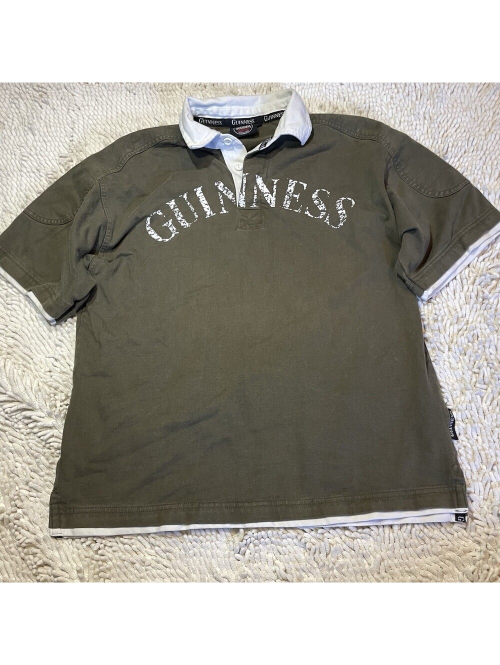 Y2K Guinness Men's Irish Rugby Short Sleeve Green Spellout Collared Shirt Sz M